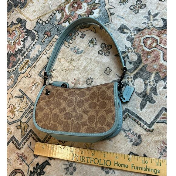 Coach Swinger 20 Bag in Signature Canvas Logo C Leather Mini Shoulder Purse Teal - Picture 16 of 16